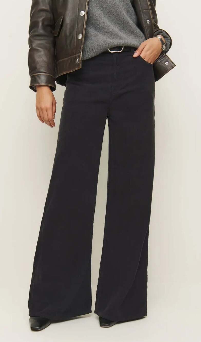 Reformation Organic Cotton Eden Wide Leg Corduroy Pants 27 black Quiet luxury